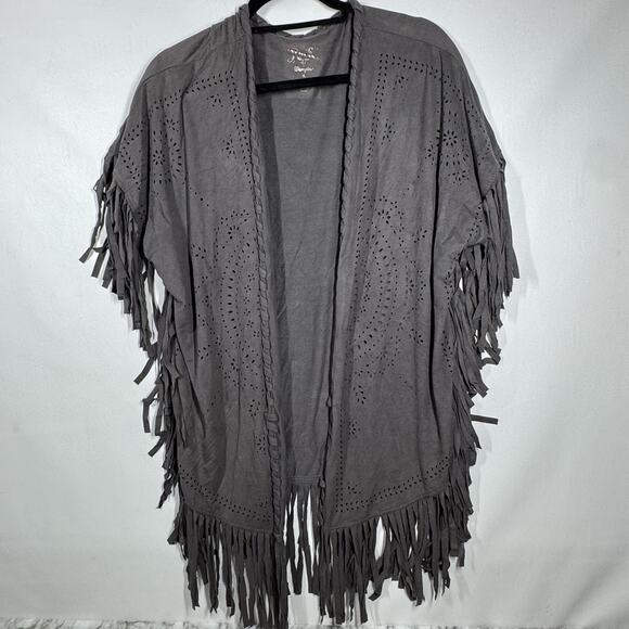 Rock 47 Wrangler Fringe Vest Gray Faux Suede Size Cutout Vest Western - Picture 1 of 6
